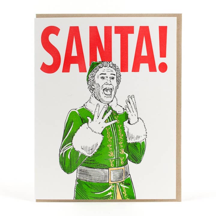 Carte : CARTE DE VŒUX PÈRE NOËL ! pour la vente par Porchlight Press Letterpress