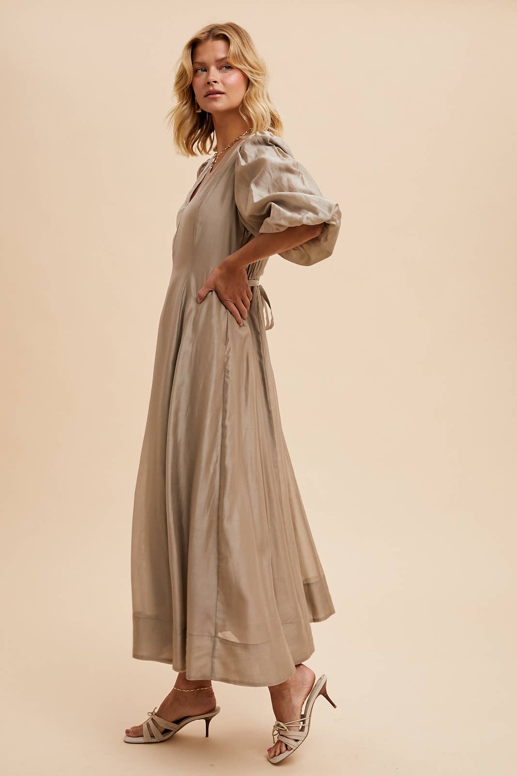 In Loom - Vente Robe – femme - Robe évasée en Tencel avec manches bouffantes6