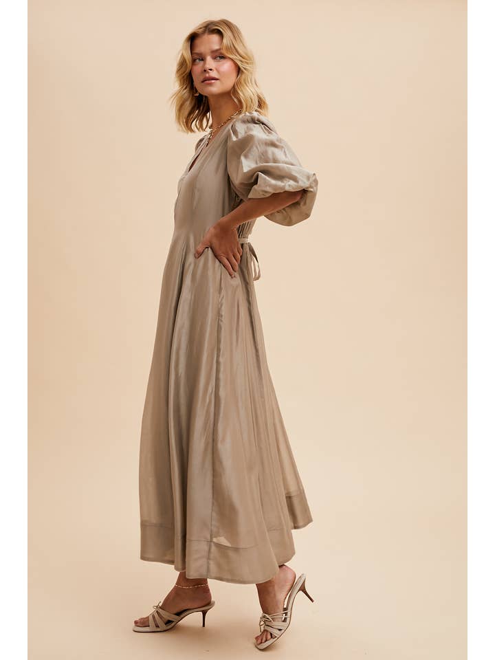 In Loom - Vente Robe – femme - Robe évasée en Tencel avec manches bouffantes6