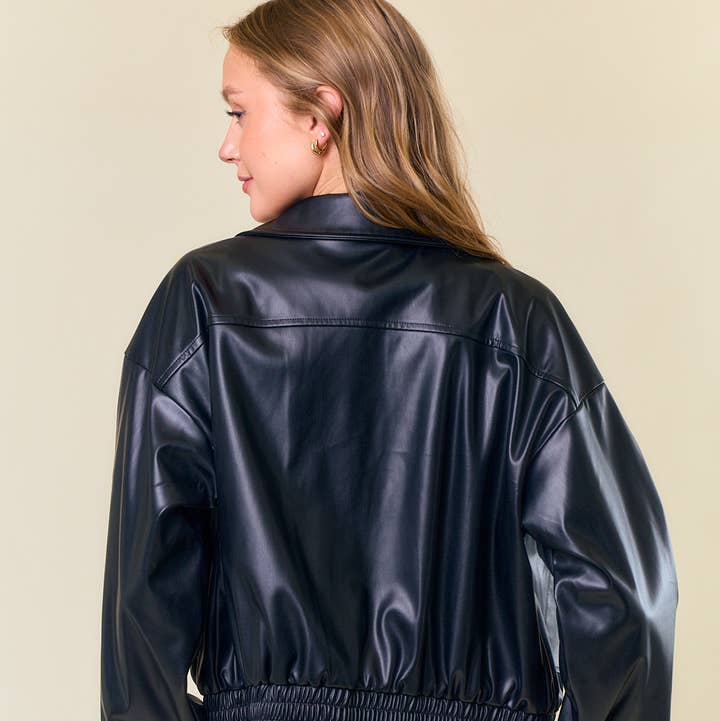 Doe and Rae - Wholesale Bomber Jacket - Women's - OVERSIZED VEGAN LEATHER BOMBER JACKET - 10622J8