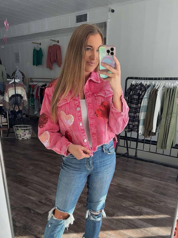 Forever3AM - Wholesale Shirt Jacket/Shacket - Women's - rts: Sequin Heart Valentines Corduroy Shacket12