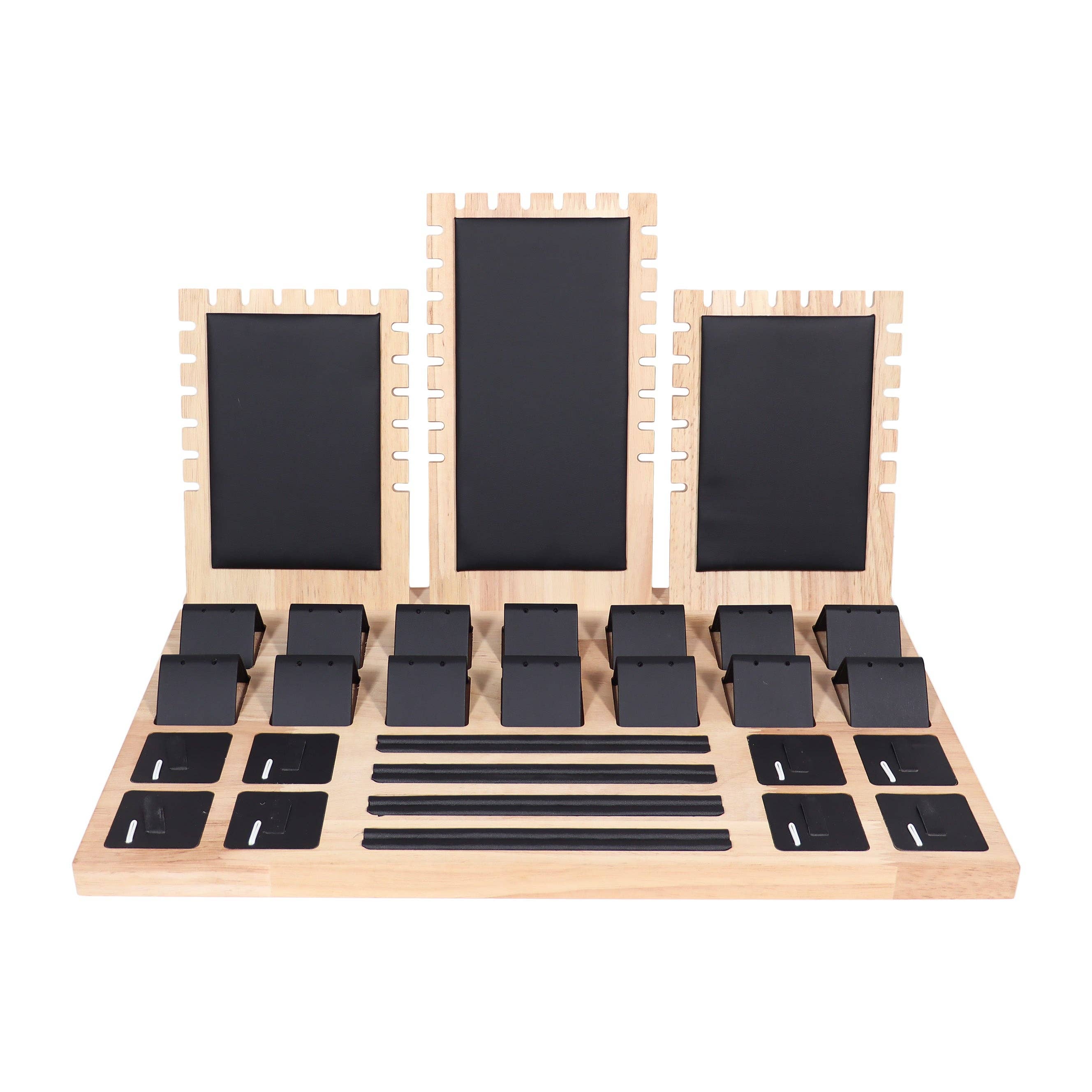 WJW - Vendita all'ingrosso Espositori e vetrine per gioielli - Espositore per collana, anello, orecchini e ciondoli in legno naturale e pelle1