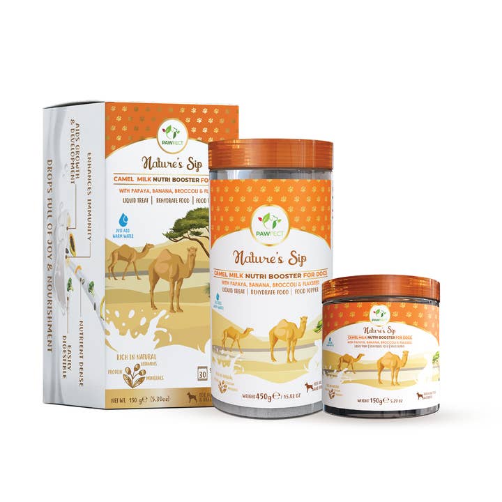 Pawfect Nature's Sip Camel Milk Powder with Papaya, Banana, Broccoli & Flaxseeds| Easily Digestible| Pre & Probiotics| Healthy Topper| Low Glycemic| Hydration Support | Milk Replacer for Dogs for wholesale by Pawfect Pet Foods Pvt Ltd - USA