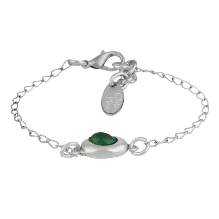 Emerald green resin plated silver chain bracelet for wholesale by Gloria Mago