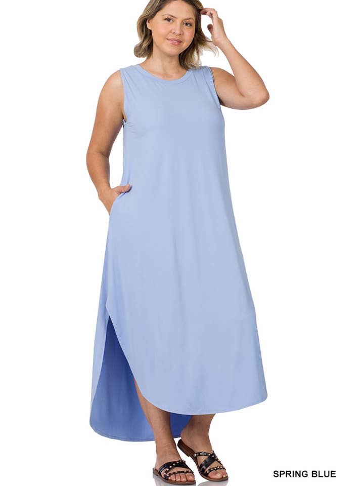 42POPS - Wholesale Dress - Women's - ...SI-22128 Plus Brushed Dty Side Slit Dress With Pockets