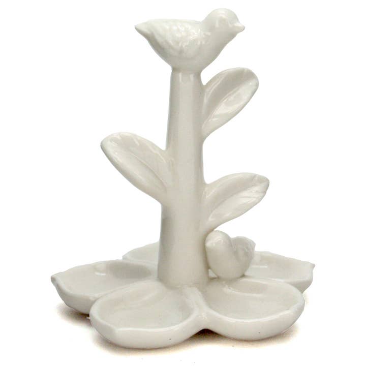 White Ceramic Two Birds Branch Catch All Dish for wholesale by Modern Eastern by Contrast Inc.