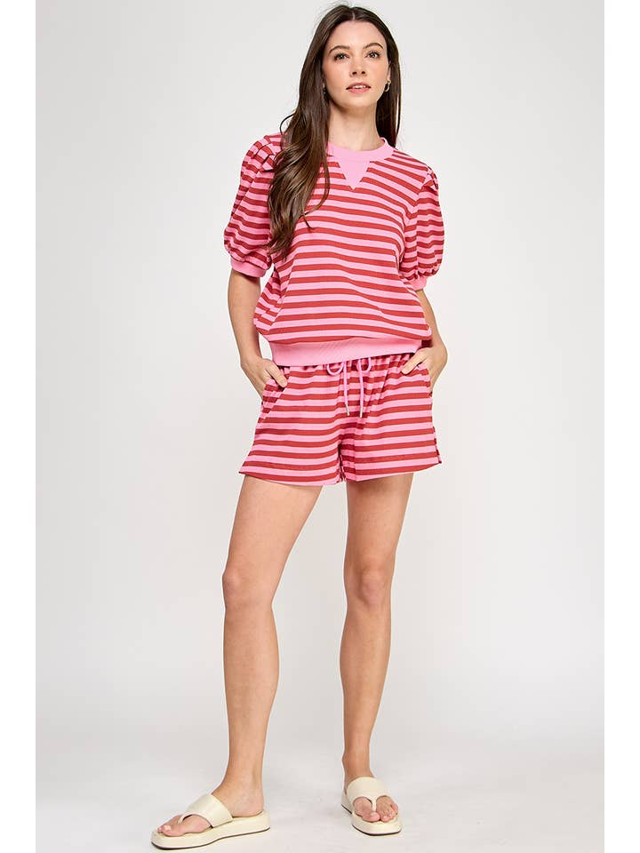 Promise LA – Großhandel Sweatshirt – Damen – Sweatshirt mit farbigem Streifen und Puffärmeln im Resort-Stil10