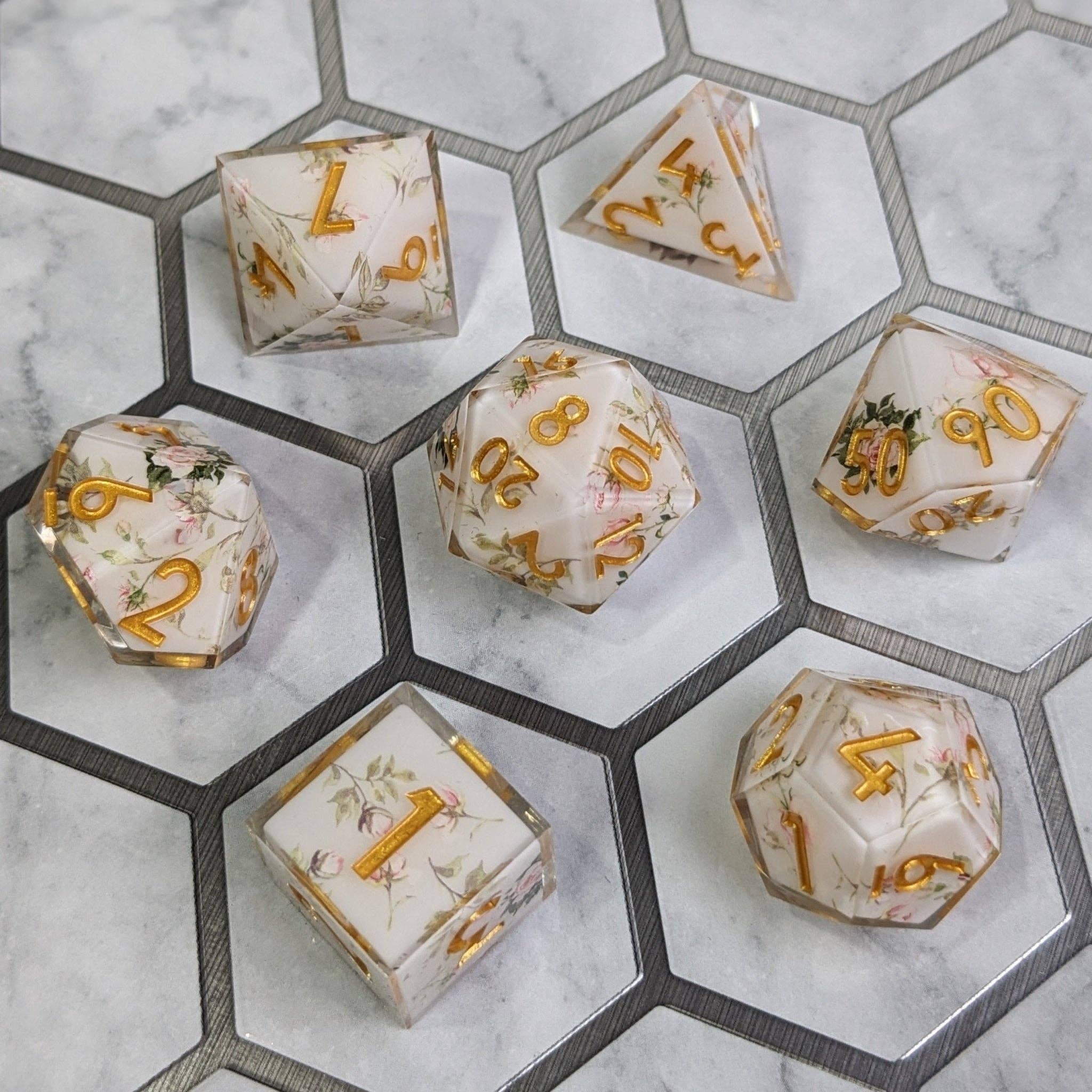 EBONWOOD - Wholesale Dice - Gilded Garden - 7 Piece Luxury D&D Dice Set8