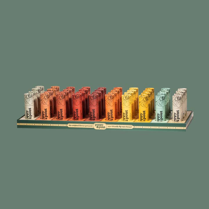 Poppy & Pout - Wholesale Lip Balm Set - Product Display, 40 Lip Balm Tray, Original Flavors