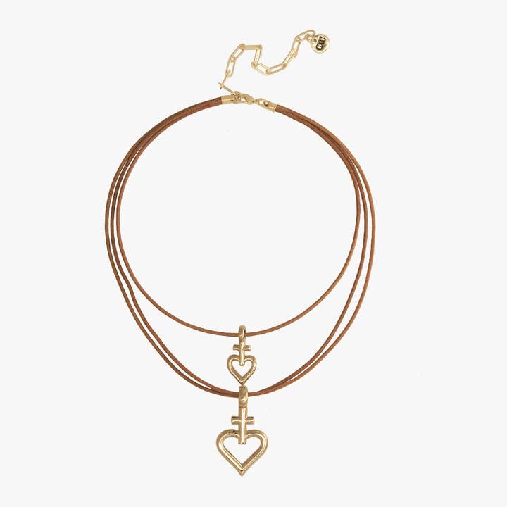 Halsband med 4 sektioner läder och 3 pärlor med hjärtan och kors för wholesale av CXC