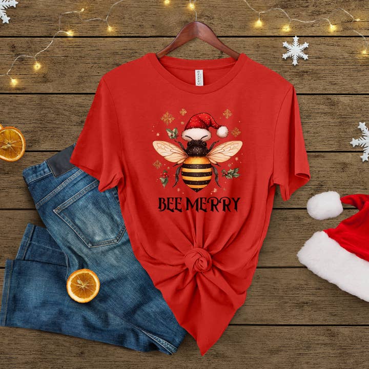 Honey Bee Christmas Shirt, Bee Merry T-Shirt, Bee Lover Gift for wholesale by Thy Will Bee Done Apiary