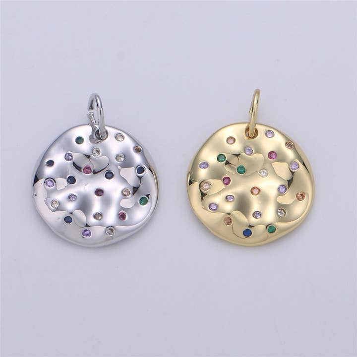 24K Gold filled Rustic Geometric Dainty Charm with Micro Pave Multi Color Rainbow Cubic Zirconia CZ Stone for Necklace or Bracelet, C-904 for wholesale by Aim Eternal