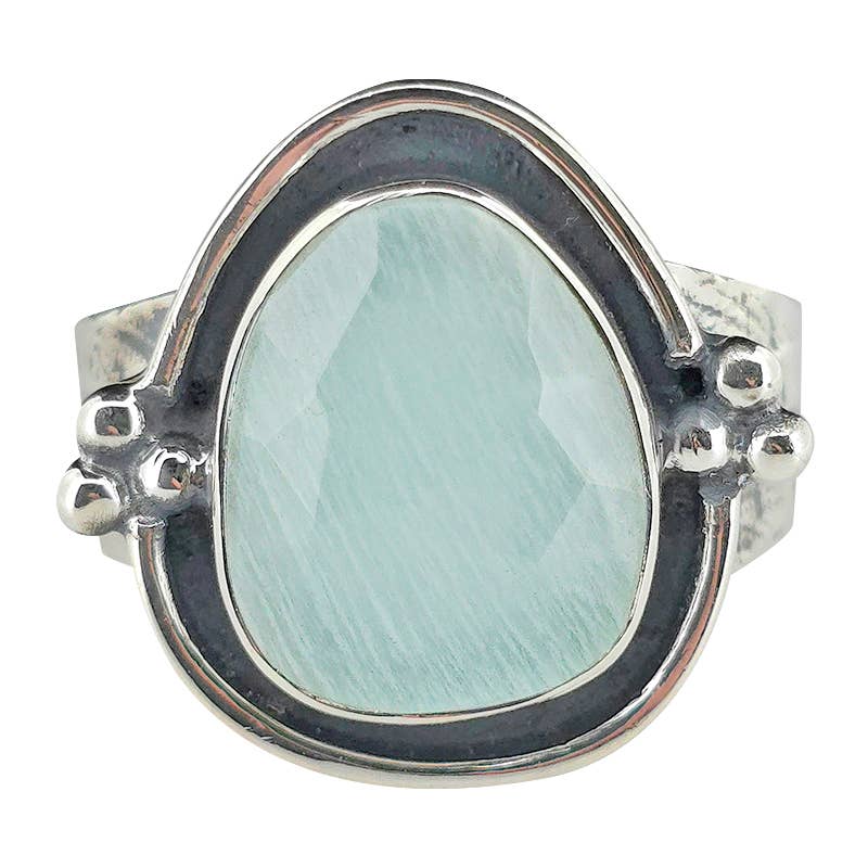 Amberman - Wholesale Cocktail/Statement Ring - Faceted Amazonite Sterling Silver Ring2