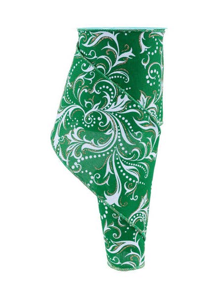 4"X10YD LEAF FILAGREE W/DOTS - EMERALD/WHITE/CHAMPAGNE - RGF144806 for wholesale by General Wholesale Inc