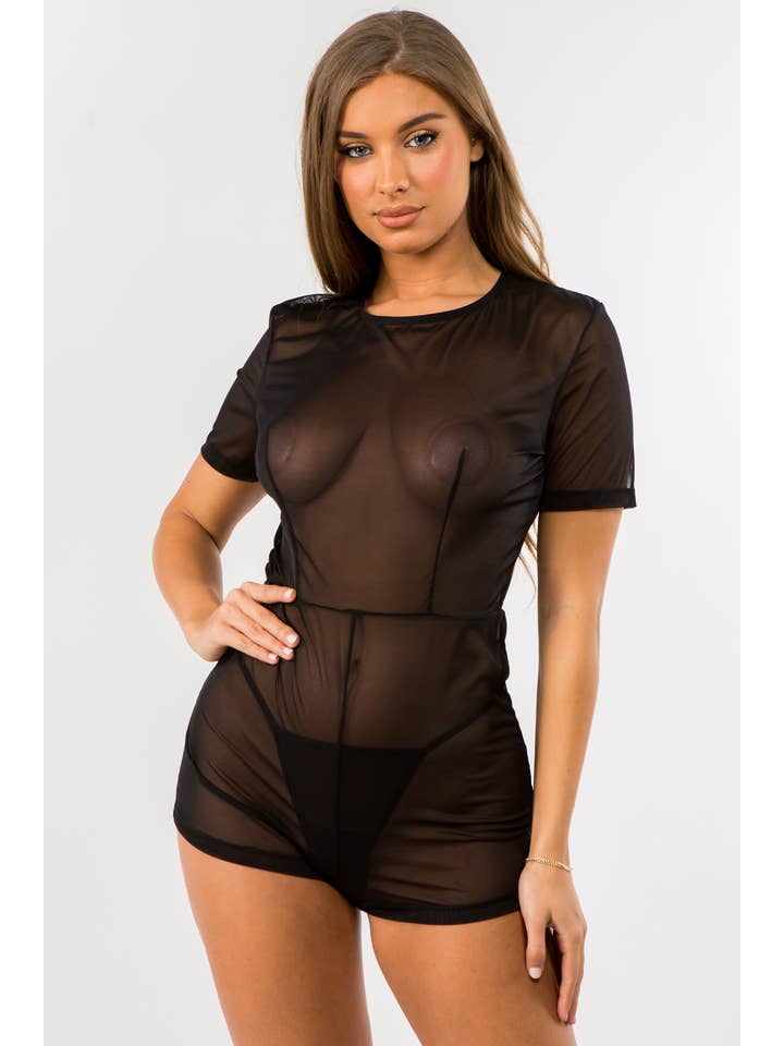 Just Sexy - Wholesale Lingerie Set - Women's - Mesh Romper with Panty Set COS043