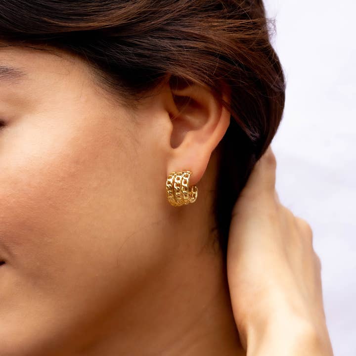 Cuban Link Three Row Open Hoops Earrings for wholesale by Lacosta Jewelry Corp