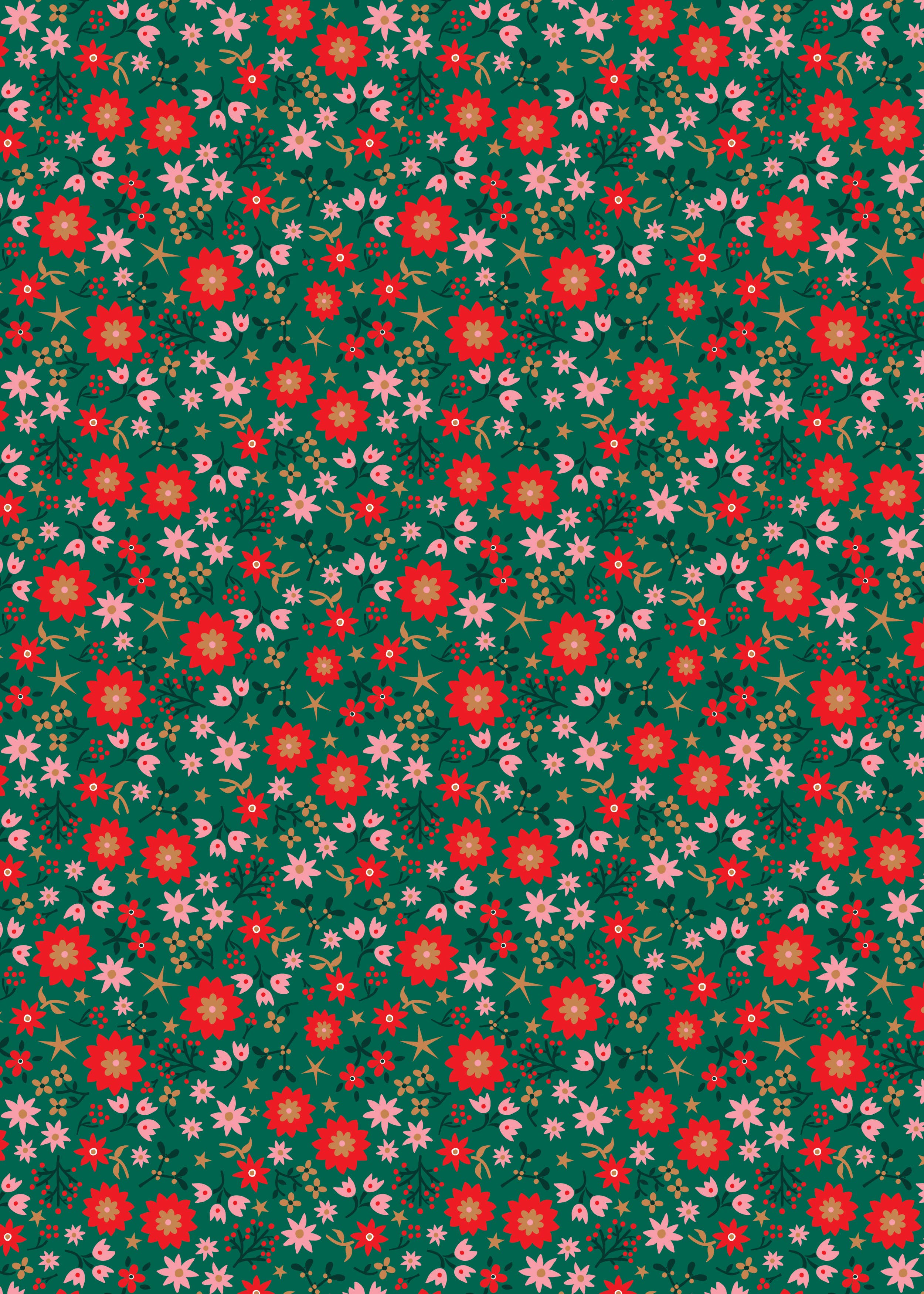 Lucy says I do - Vendita all'ingrosso Carta da regalo in fogli - Carta regalo natalizia retrò Scandi floreale double face2