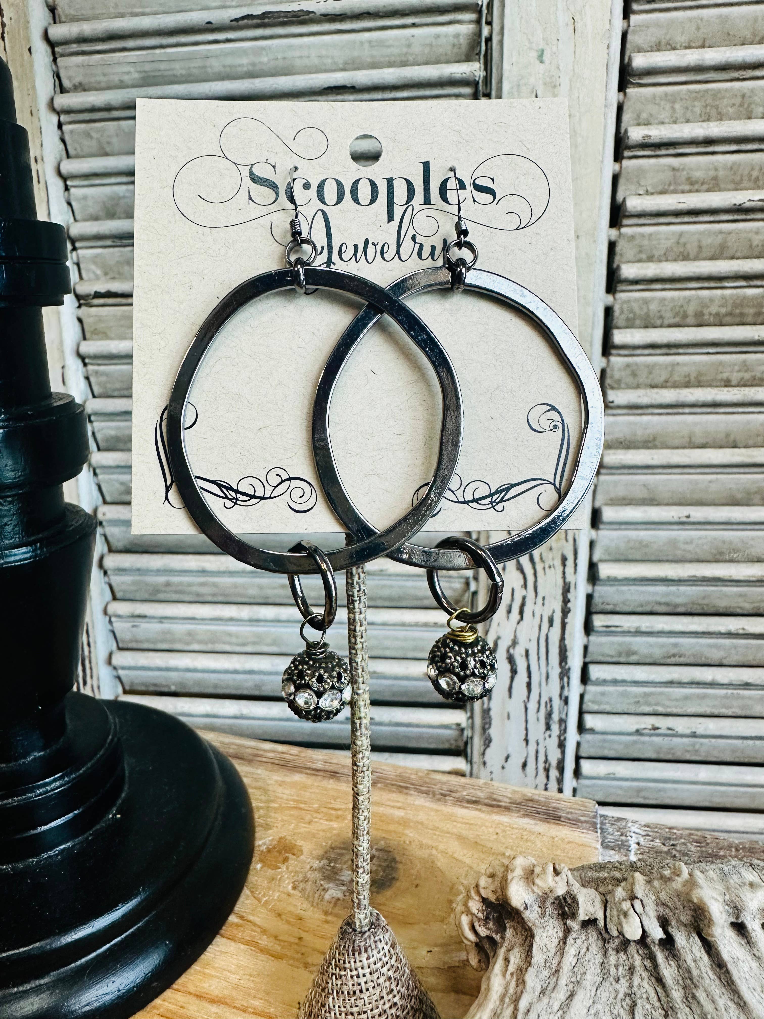 Scooples Jewelry - Wholesale Hoop Earrings - Gorgeous Gunmetal Crystal