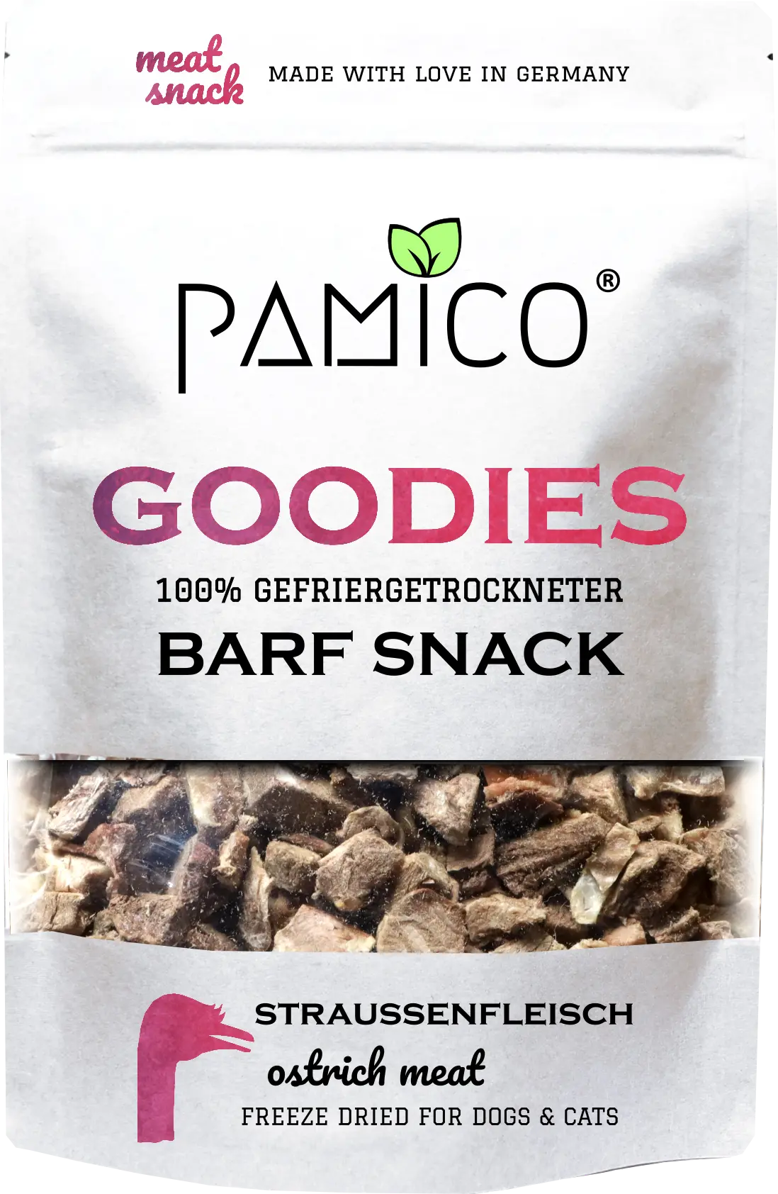PAMICO – wholesale Husdjursfoder – Hund – Strutskött frystorkat - BARF Snack Goodies för hundar och katter0