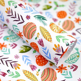 Festive Birds & Florals Recycled Christmas Gift Wrap for wholesale by The Sunshine Bindery
