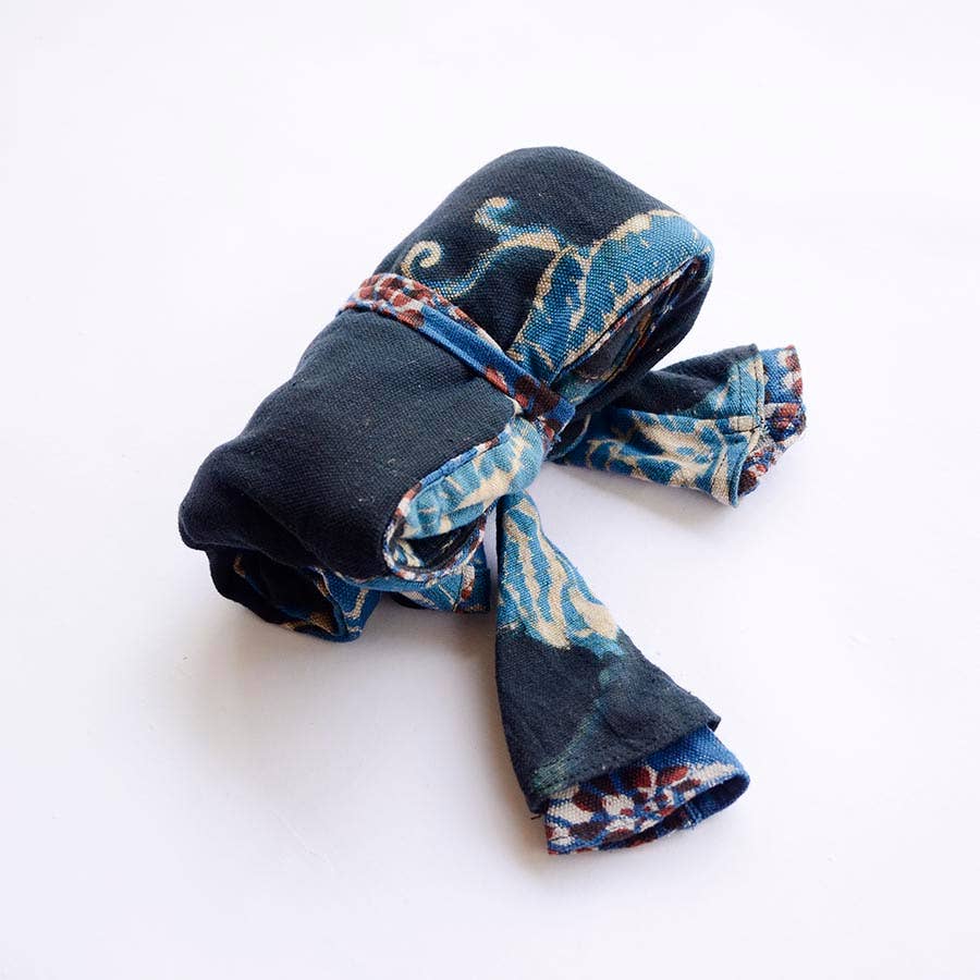 Ichcha - Wholesale Grocery/Shopping Bag - Black Large Organic Cotton Blockprinted Bag - Roses2