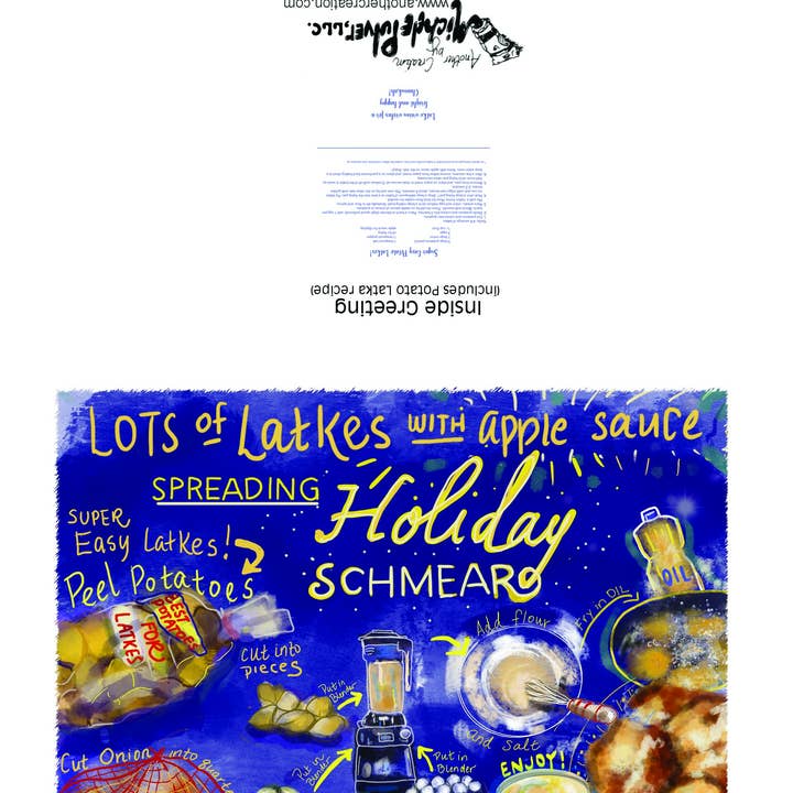 Another Creation by Michele Pulver, LLC - Wholesale Everyday Greeting Card - 1418_Latkas and a Schmear_Chanukah card with Recipe Latka1