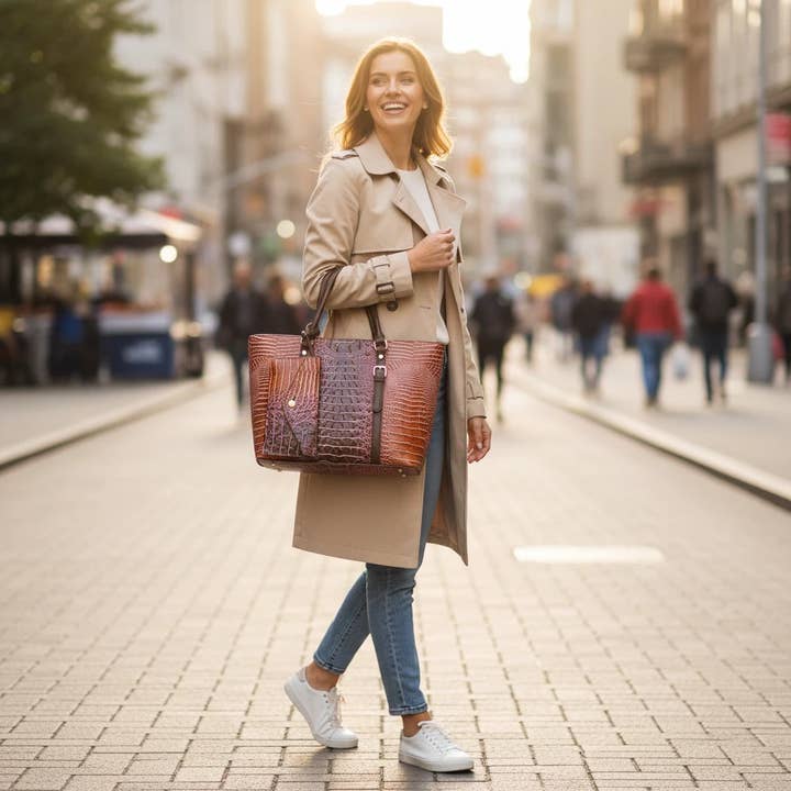 KAYLA+AVA - Vente Tote bag – femme - ENSEMBLE FOURRE-TOUT 3 EN 1 CELESTINE CROC EMBOSSÉ OMBRE5