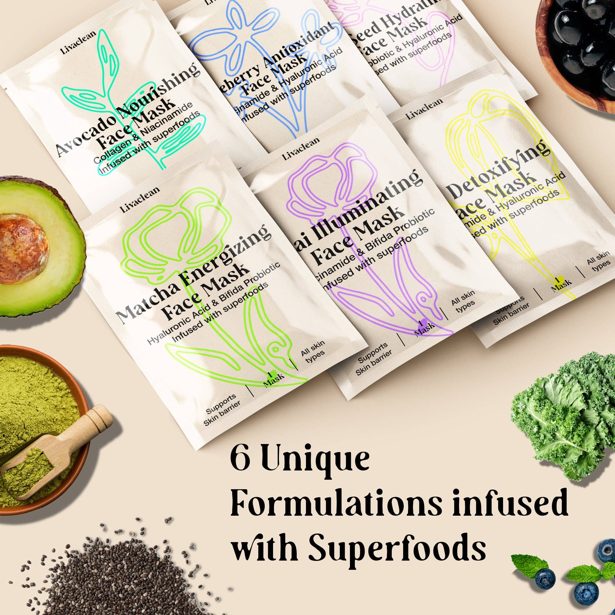 Livaclean - Wholesale Skincare Face Mask - 12 ct Collagen Face Mask with Superfoods6