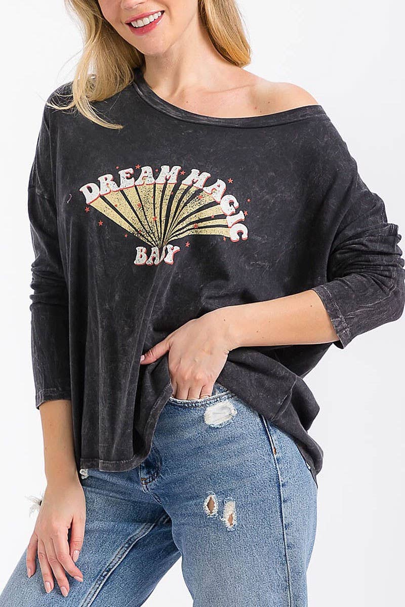 ROUSSEAU - Wholesale Screen Printed T-Shirt - Women's - MINERAL WASHED GRAPHIC PRINT  LOOSE FIT TOP1