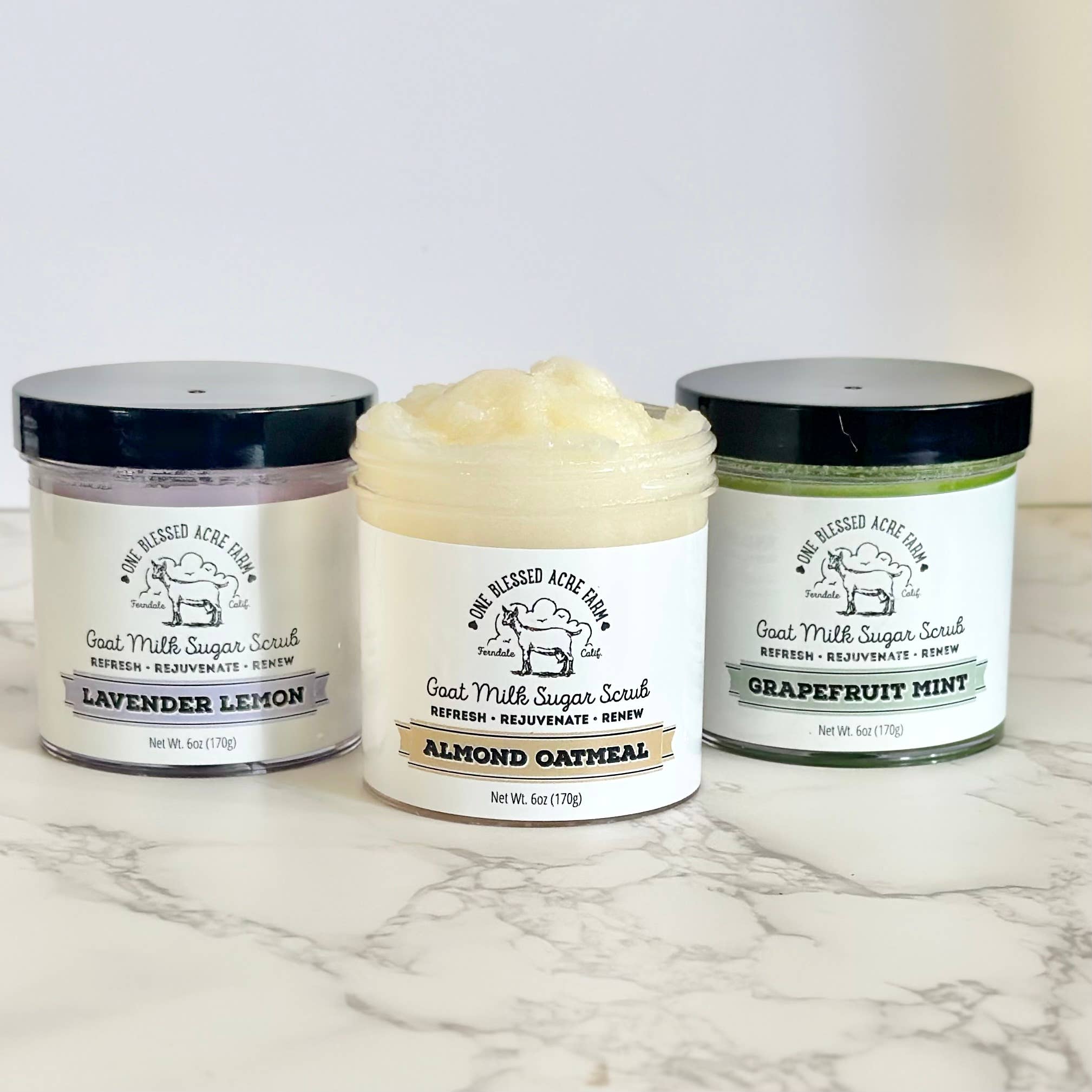 One Blessed Acre Farm - Vente Gommage/exfoliant pour le corps - Gommage au sucre au lait de chèvre émulsifié à l'avoine et aux amandes5