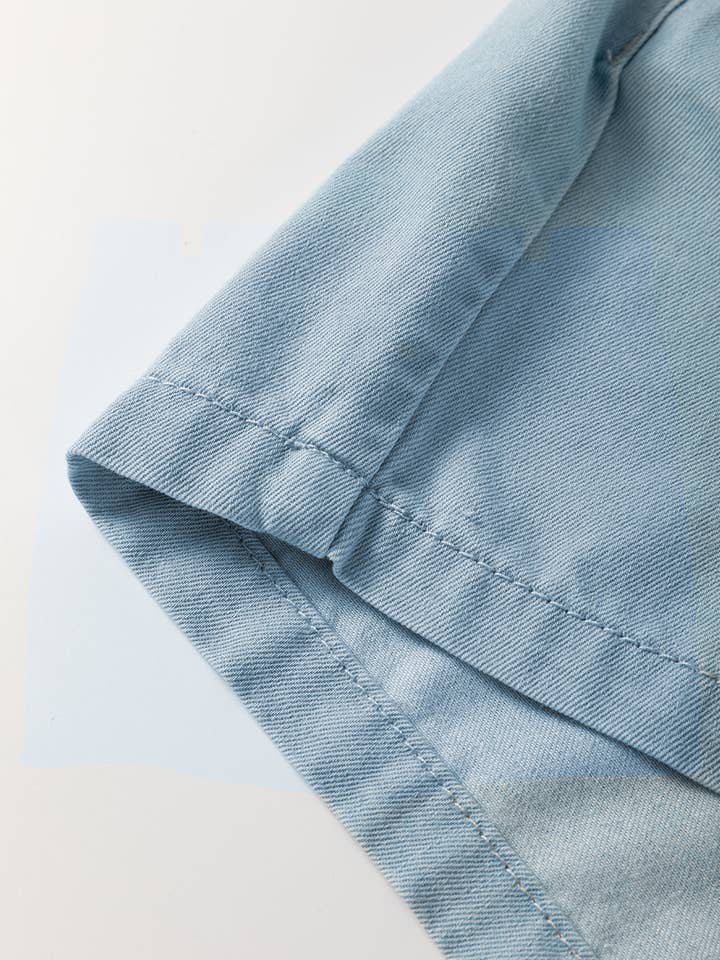 Beau Blue Washed Chambray Drawstring Elastic Waist Plus Size Shorts for wholesale on Faire8