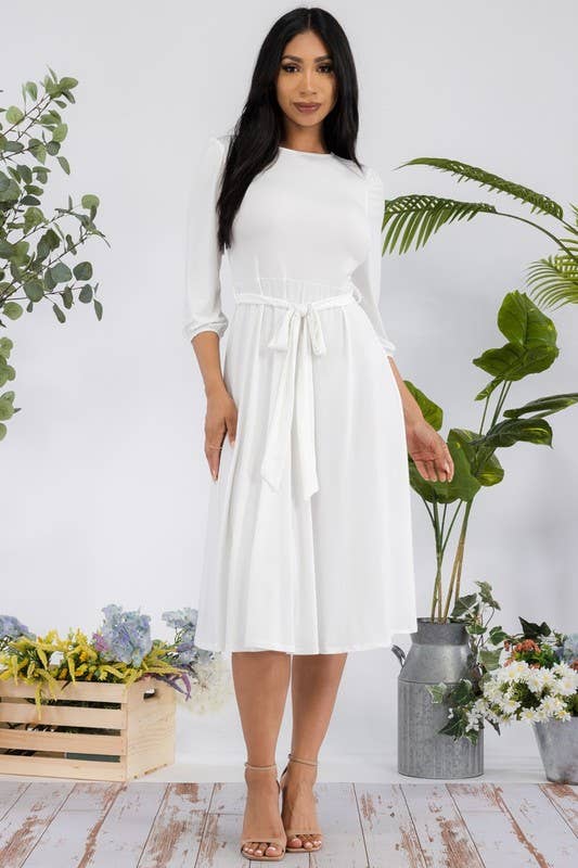 H&H Fashion Inc. – Großhandel Kleid – Damen – HH583X-S Plus Size Midi-Kleid mit Bindegürtel, Puffärmeln & Schlüsselloch-Ausschnitt9