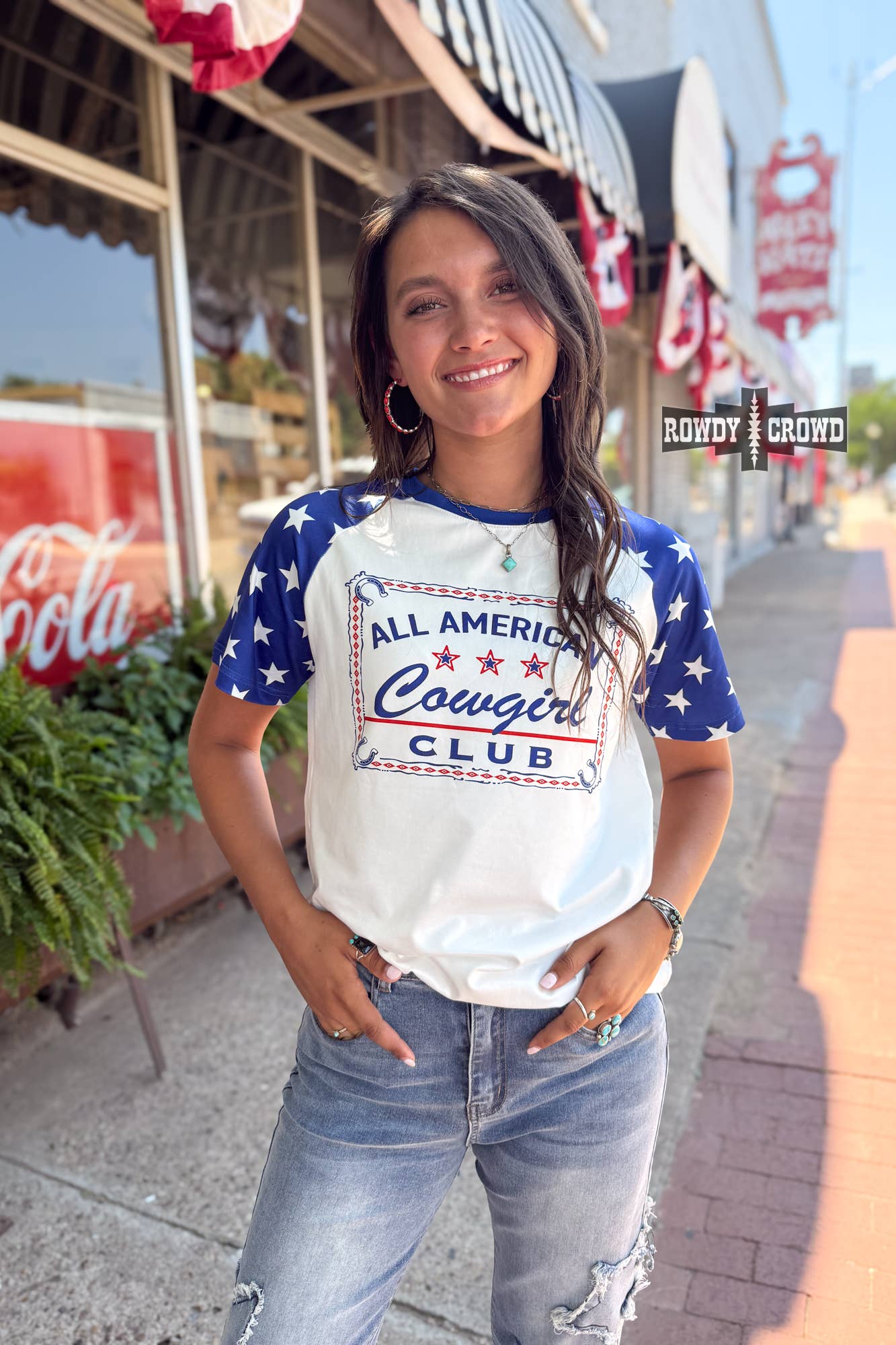 Rowdy Crowd Clothing – T-shirt estampada - Mulher por atacado – Camiseta All American Cowgirl6