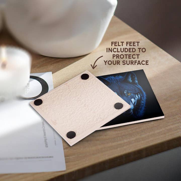 3dRose - Wholesale Coasters - 3dRose, Mystical, magical wolf portrait. Yellow eyes. Dark blue, black gift, Coaster3