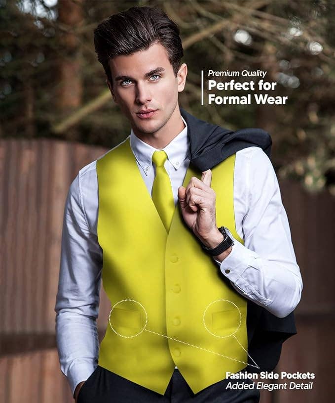 Dubal Brothers - Wholesale Suit Vest - Men's - Vittorio Farina Solid Satin Vest Set (White Back) Var. 01 (Beige-Maize)38