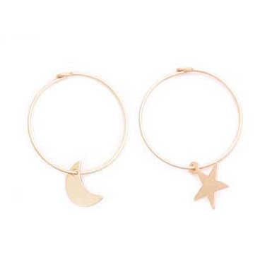 Moon & Star Hoops Earring for wholesale by gold & gray