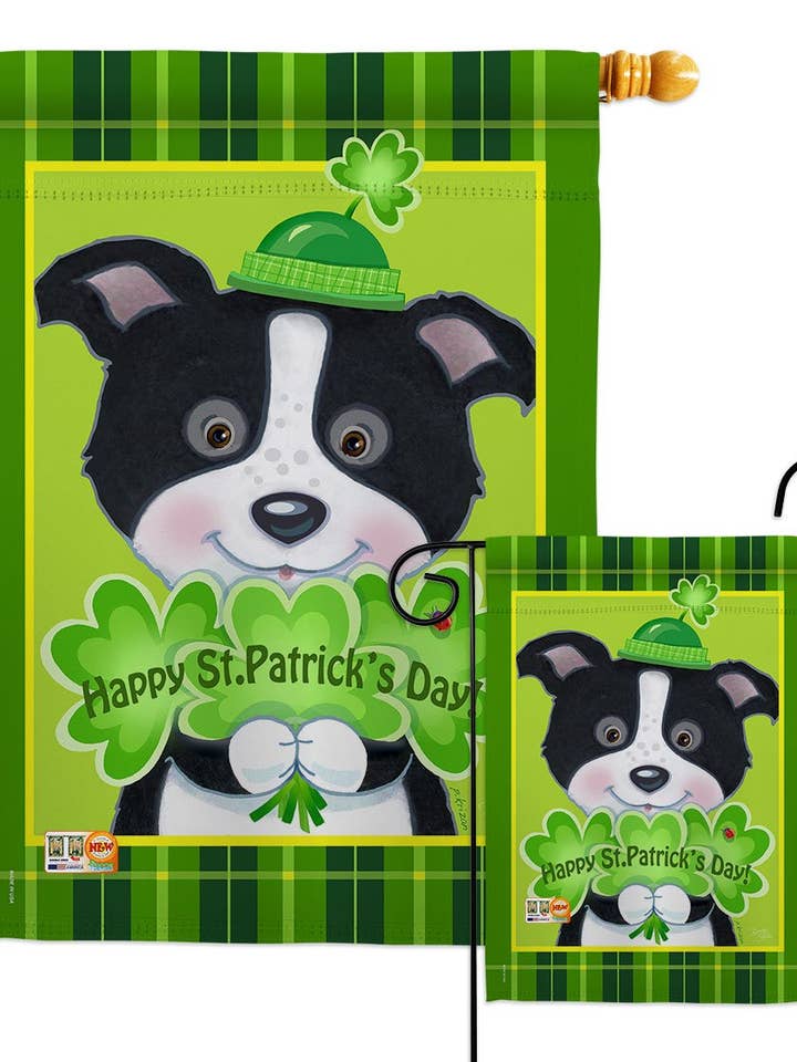 St. Pat's Puppy Springtime St Patrick Dog Decor Flag for wholesale by Two Group Flag Co