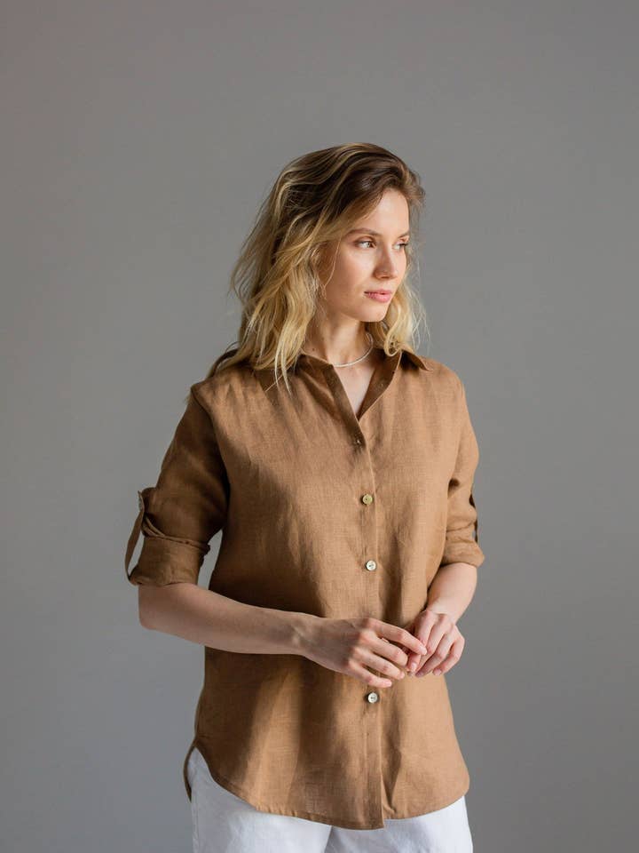 Sand klassisk linneskjorta för wholesale av Nich Linen