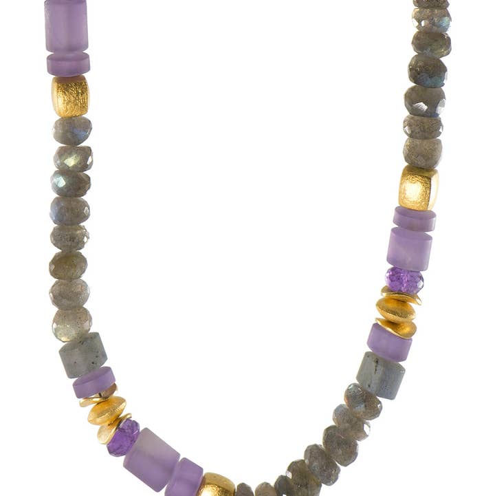 Joyla Jewelry - Wholesale Beaded/Pearl Necklace - Amethyst and Labradorite Necklace 8mm 24K Fair Trade Gold Vermeil