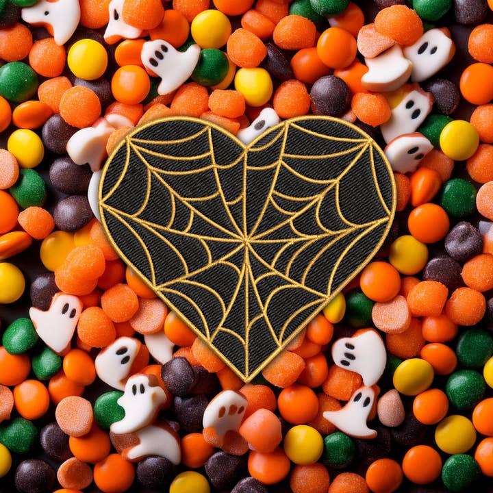 Studio Ten Design - Wholesale Patch - Cobweb Heart Embroidered Iron-On Patch