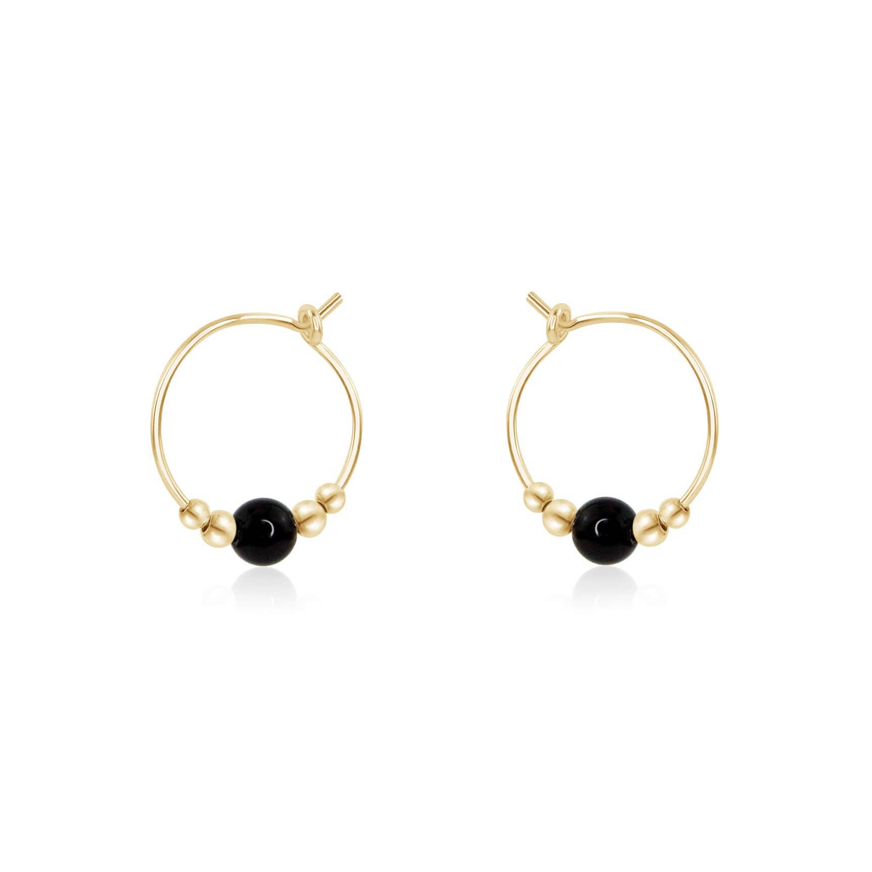 Luna Tide - Wholesale Hoop Earrings - Tiny Black Tourmaline Bead Hoop Earrings0