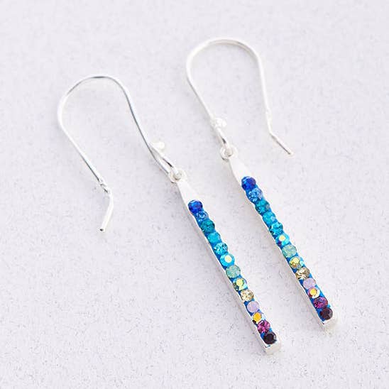 PE-8335 / CRYSTAL & SILVER PETITE COLOR STICK EARRINGS for wholesale by Mosaico Jewels