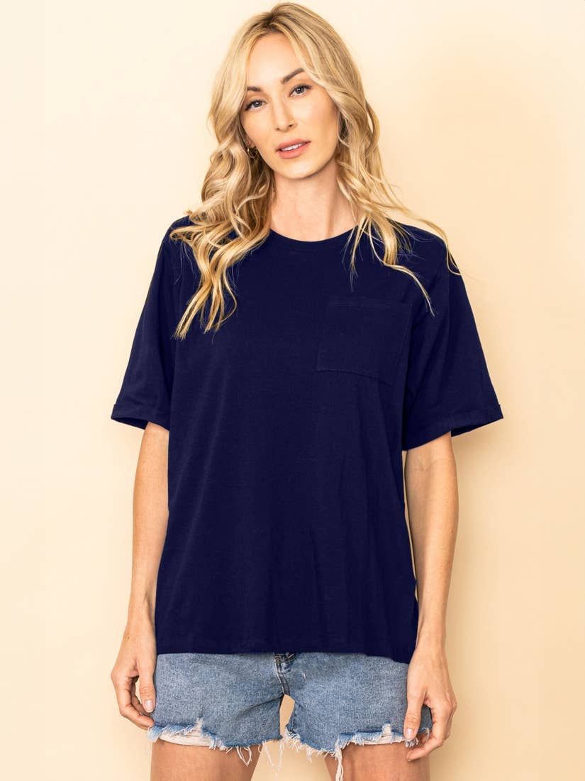 Elloh Collection – wholesale T-shirt – women's – Round Neck Boyfriend Fit Cotton T-Shirt with Front Pocket13