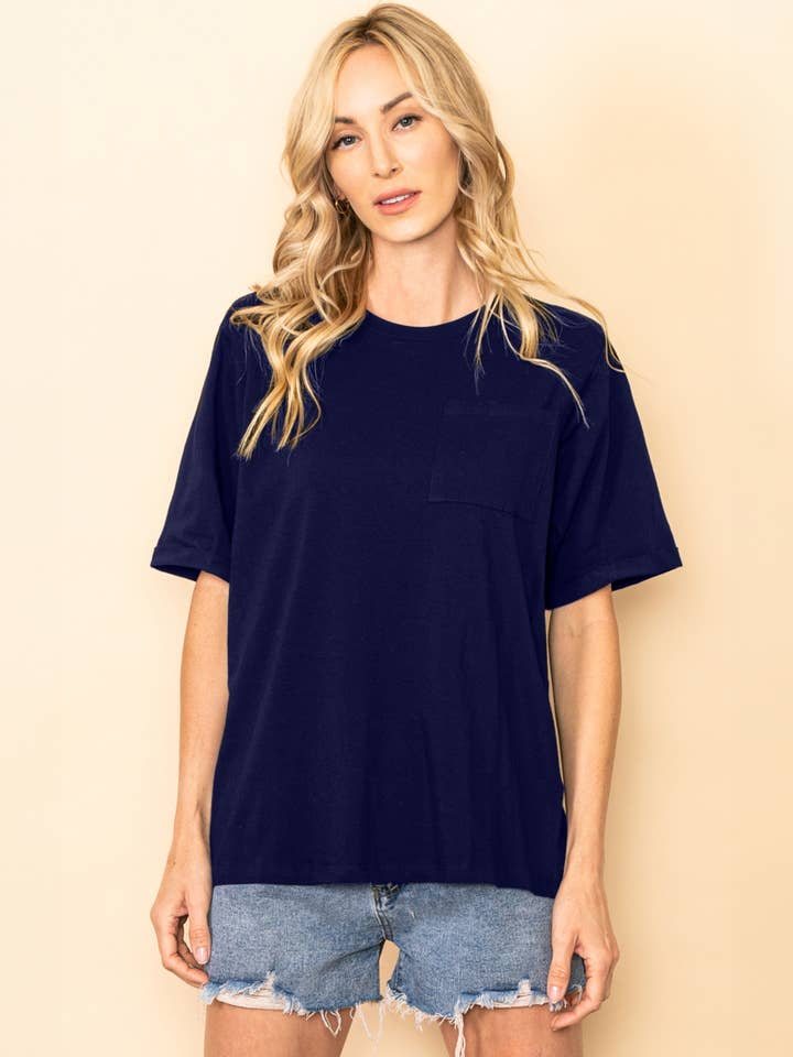 Elloh Collection – wholesale T-shirt – women's – Round Neck Boyfriend Fit Cotton T-Shirt with Front Pocket13