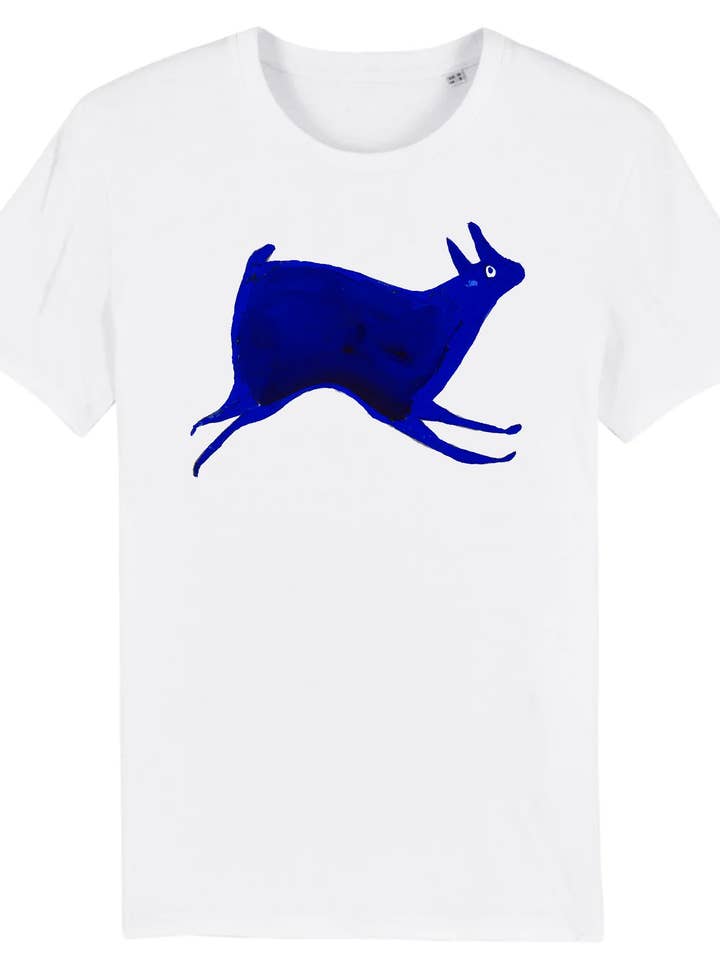 Blå Kanin af Bill Traylor ca. 1941 - T-shirt i økologisk bomuld for engroshandel hos Flashback Shop