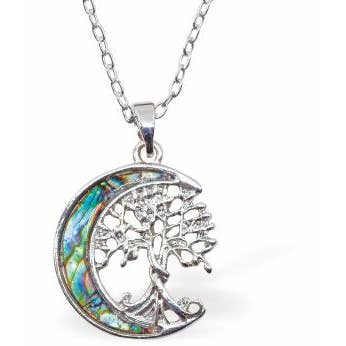 Collar de Árbol de la Vida en la Luna con Concha de Paua, Chapado en Rodio para venta al por mayor de Byzantium Collection Ltd