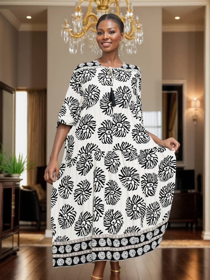 25050- Ankle Length Gorgeous Printed Dress for wholesale by KaraChic