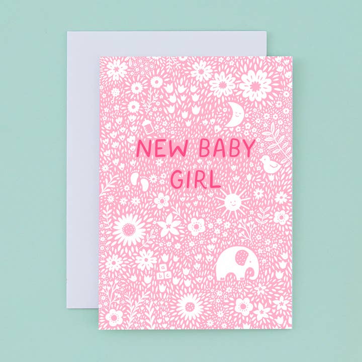Floral Pink New Baby Girl Card, Top Seller (Case of 6) for wholesale by Pear Tree Press