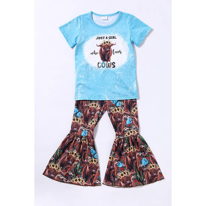 Les enfants aiment les ensembles de pantalons cloche vaches pour la vente par Aier Wholesale