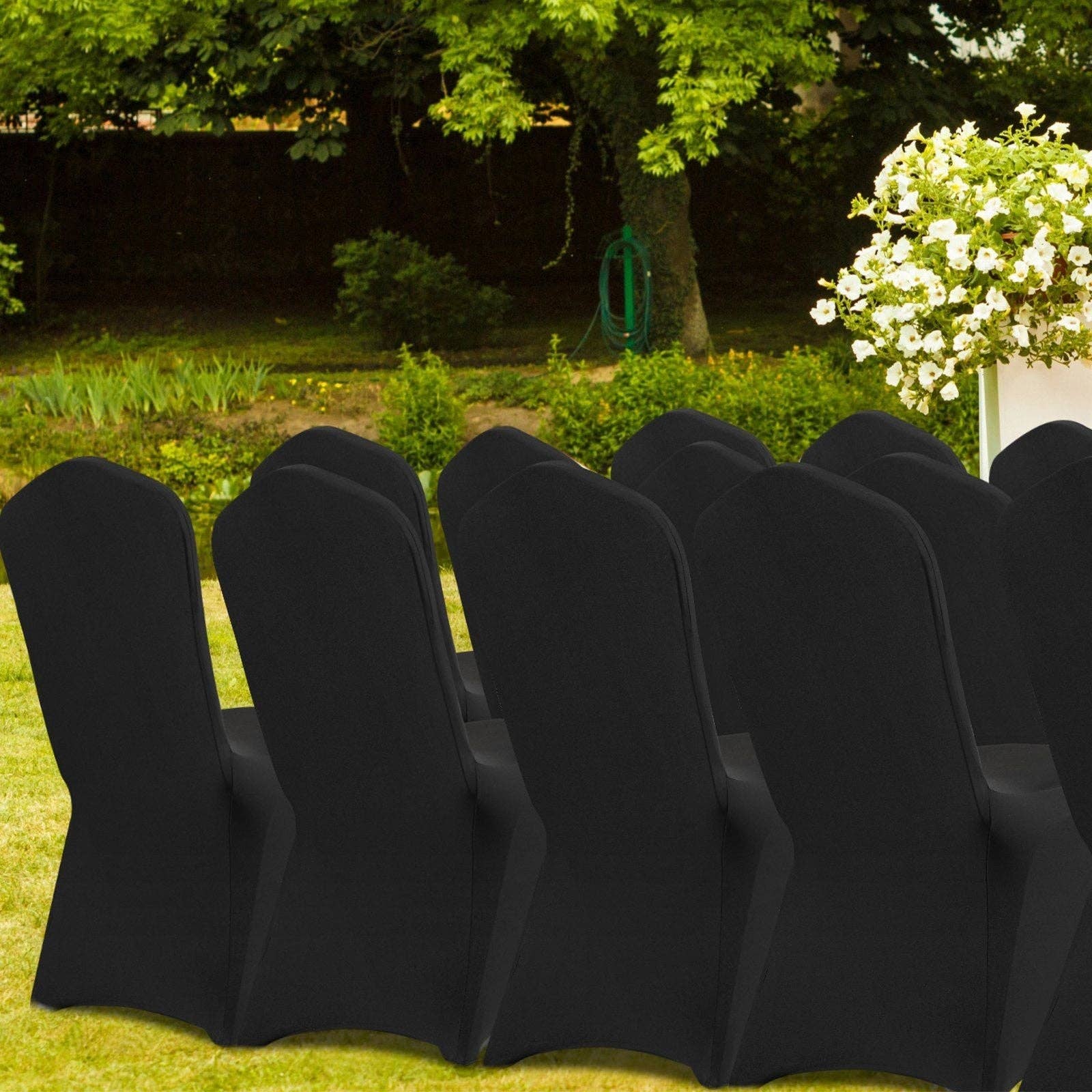 Black Stretch Spandex Folding Chair Covers, Universal Fitted Chair Cover, Removable Washable Protective Slipcovers, for Wedding, Holiday, Banquet, Party, Celebration, Dining (50PCS Black) for wholesale on Faire7